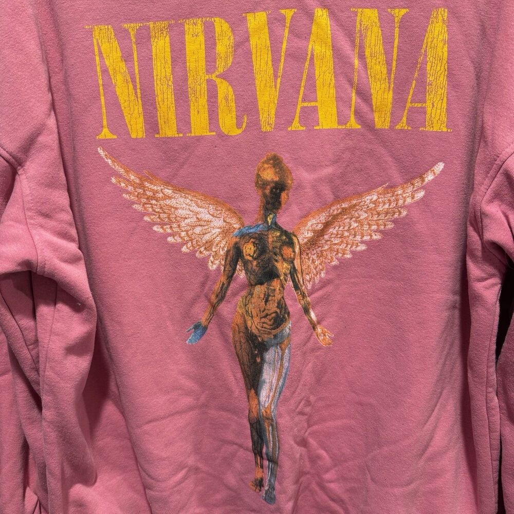 H&M Nirvana In Utero Crewneck Sweatshirt Women Medium Oversized Pink Music - Picture 6 of 9